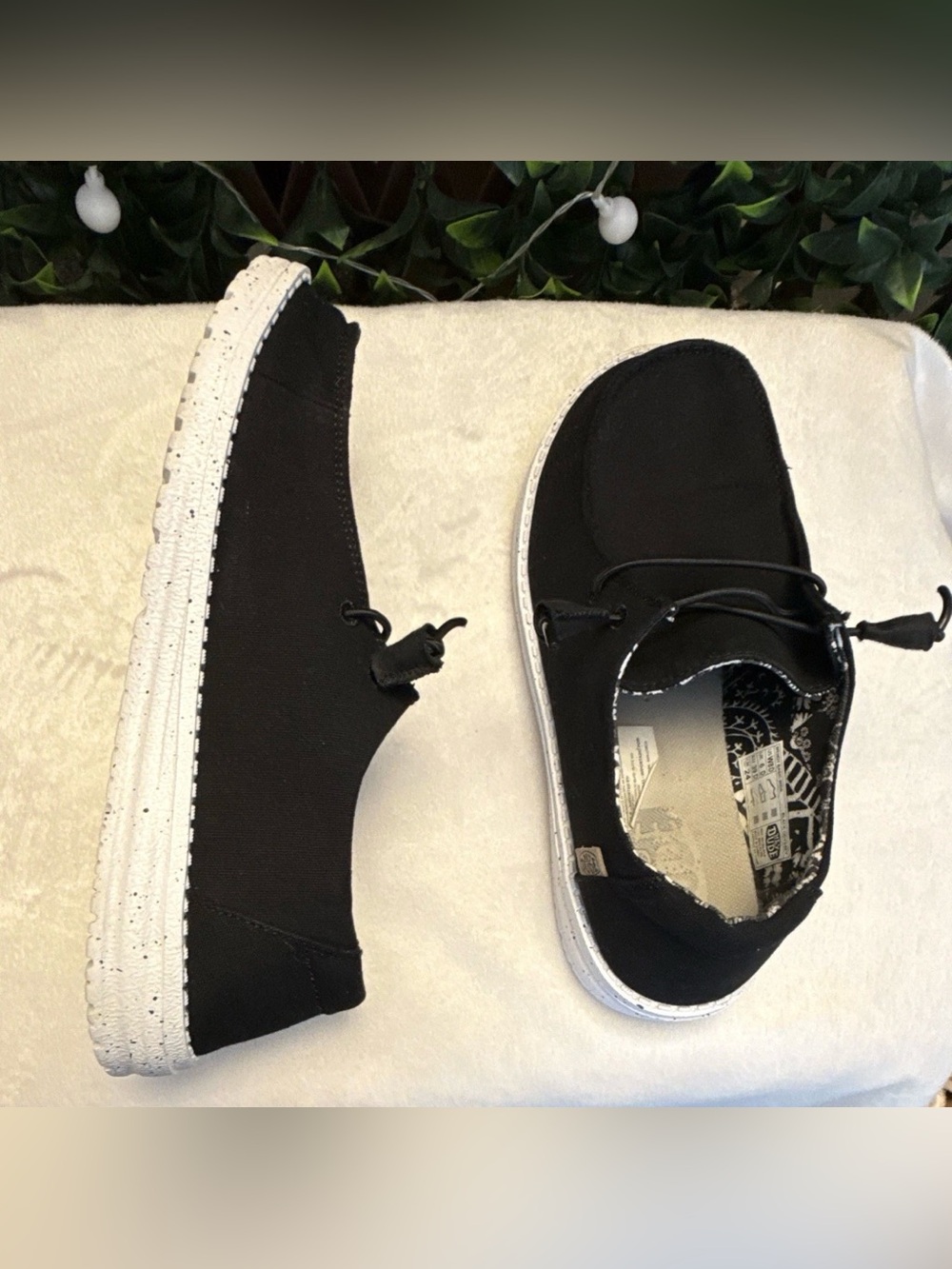 Hey Dude Womens 8 Black Slip-On Sneakers with White Speckled Soles - Picture 5 of 6